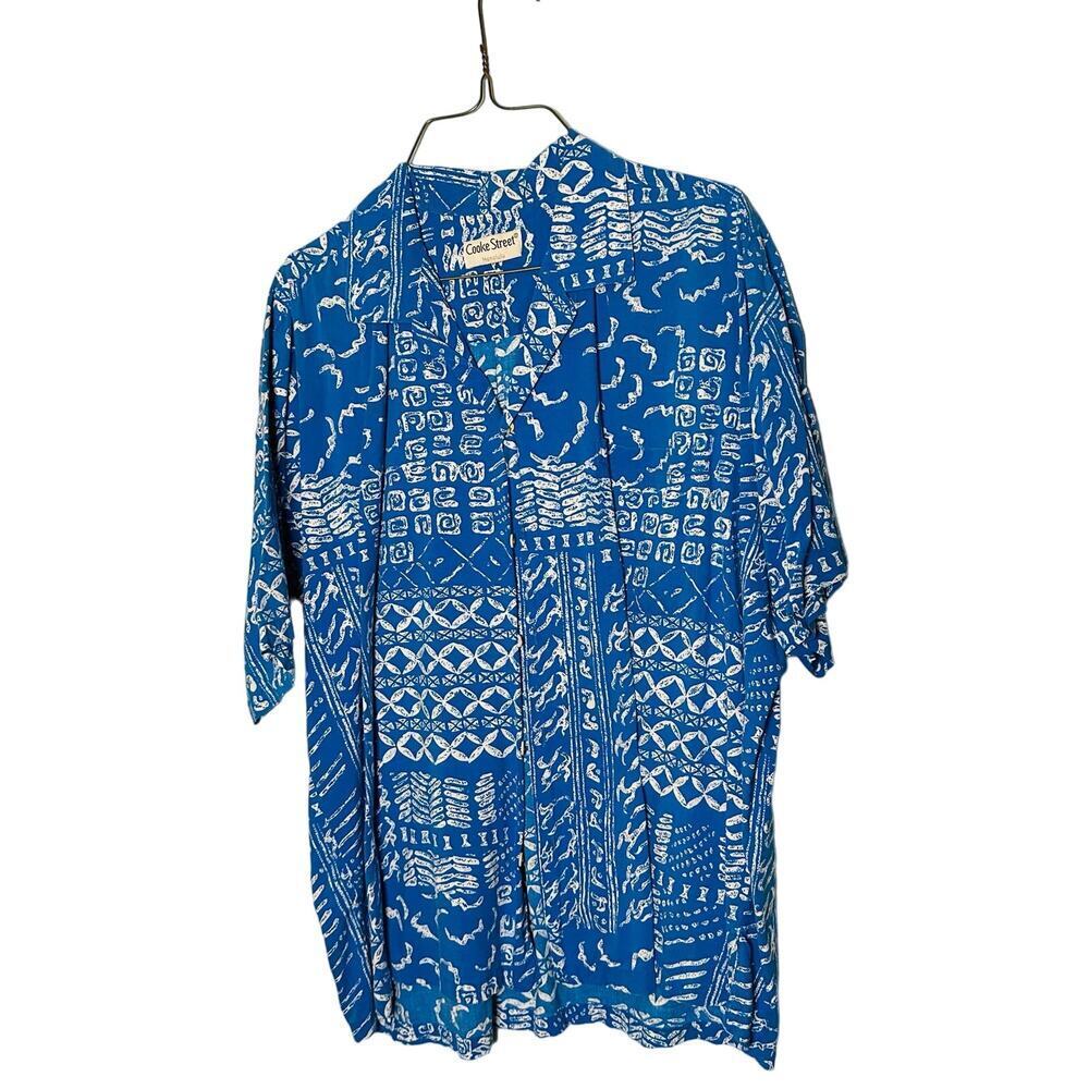 Vintage Cooke Street Hawaiian Blue Tropical Button Down Collared Shirt Size L